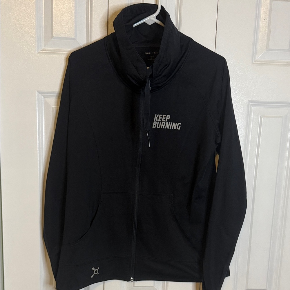 Orangetheory Black Zip-Up Jacket with 'Keep Burning' Logo